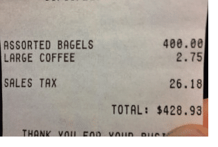 $400 Bagel Receipt